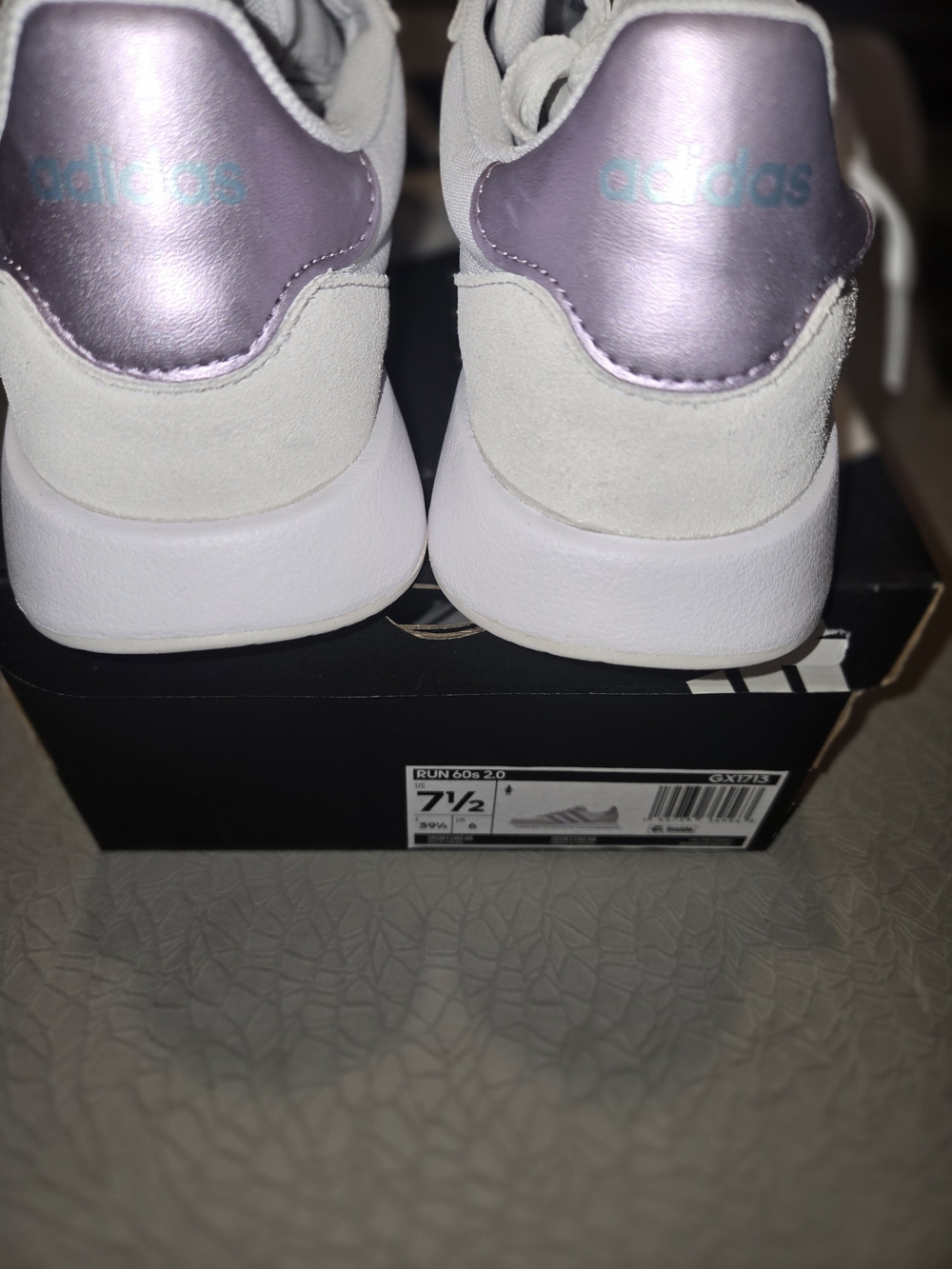 Adidas Run 60s 2.0 White Sneakers with Iridescent Lilac Stripes Womens 7 5 NWT - Picture 5 of 8